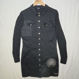 Desigual Ladies Long Black Button Front Jacket Coat Size EUR 46